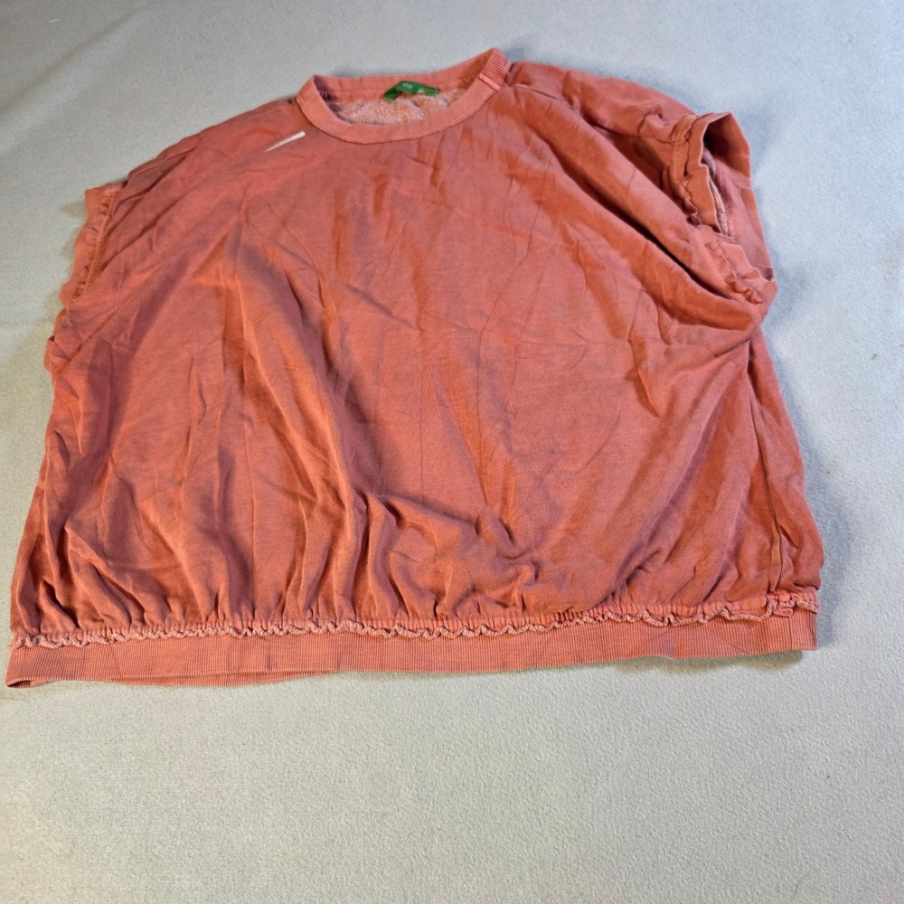 Dip Womens Short Sleeve Distressed Sweatshirt Terracotta Pink Raw Hem Boxy Large